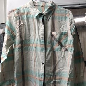 Light Baby Blue, orange,cream and blue top